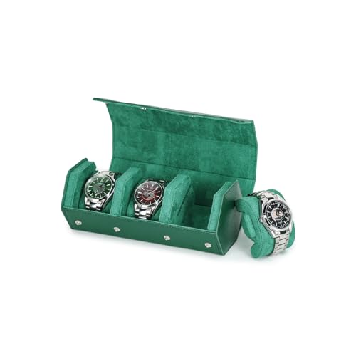 Hiram Genuine Leather Hexagon Watch Roll Travel Case, Leather 3-Watches Roll Case with Removable Pillow Cushion for Treasured Watches and Bracelets -Green - color: Green, size: 3-slots