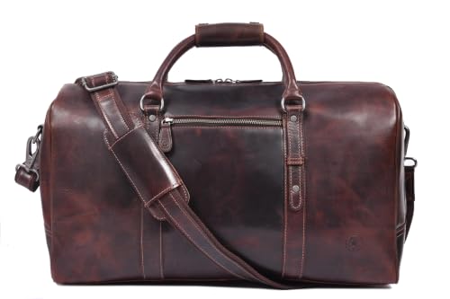 Leather Travel Duffel Bag | Gym Sports Bag Airplane Luggage Carry-On Bag | Gift for Father's Day By Aaron Leather Goods - color: Jaded Brown