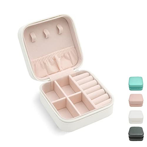 TRODANCE Mini Jewelry Travel Case, Small Portable Jewellry Organizer Box Portable Display Storage Box for Rings Earrings Necklaces, Gifts for Girl, Women, Wedding, Birthday,New Year,Christmas (White) - color: 1 pack - White