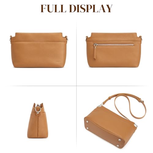 S-ZONE Genuine Leather Crossbody Bags for Women Small Purses Shoulder Bag | Soft Pebbled Leather, Compact Daily Size, Zipper Closure, Adjustable Strap, Bottom Metal Feet - color: Brown