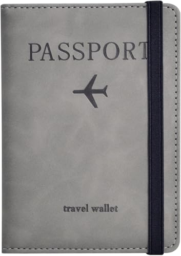 Passport Holder, Passport Cover with Credit Card Slot and Boarding Pass Slot Combo, Passport Wallet Case Book Travel Must Have, RFID Blocking Leather Travel Accessories, Grey - color: Grey