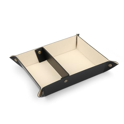Londo Leather Tray Organizer - Practical Lightweight Water Resistant Computer Table Desk Storage Box for Wallets, Watches, Keys, Coins, Cell Phones and Office Equipment - color: Black