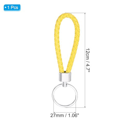 PATIKIL Braided Leather Keychain with Key Ring PU Woven Wristlet Lanyard Strap Fob Keyring Holder for Car Bag Wallet Pendant - color: Yellow