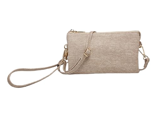 JEN & CO. Riley Small Crossbody Bags Vegan Leather Wristlet Wallets Clutch Purses Shoulder Handbag for Women - color: Almond