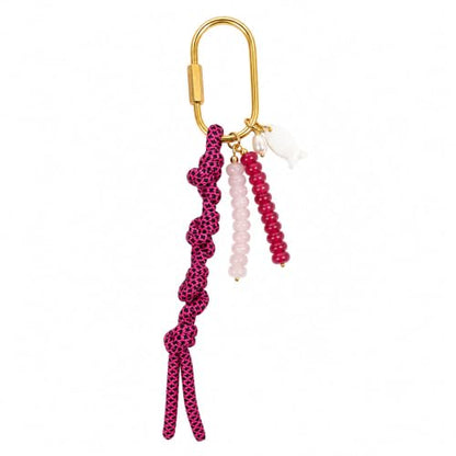 Handmade Colorful Beaded Bag Charm Keychain with Brass Key Rings for Purses - color: Raspberry Pink