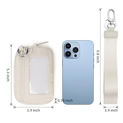 The Iris Wallet Zipper Mini Coin Purse Keychain ID Holder Wallet | Zip Card Case with ID Window Purses for Women Mini Portable Keychain Wallet,Beige with Lanyard - color: Beige1