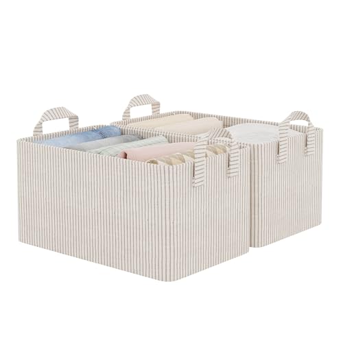 StorageWorks Storage Bins, Fabric Storage Bins for Shelves, Storage Baskets with Metal Frame, Closet Baskets and Bins with Handles, Khaki and Beige Stripes, 2-Pack - color: Khaki and Beige Stripes, size: 14 ¾" L x 10 ¼" W x 8 ¼" H