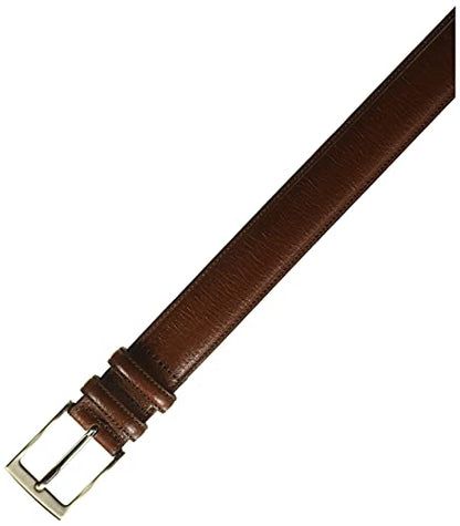 Perry Ellis Men's Hc Milled Leather Belt, Stitched, Two Loops, Antique Silver Buckle, 1.5” Width (Available in Big & Tall) - color: Chocolate, size: 32