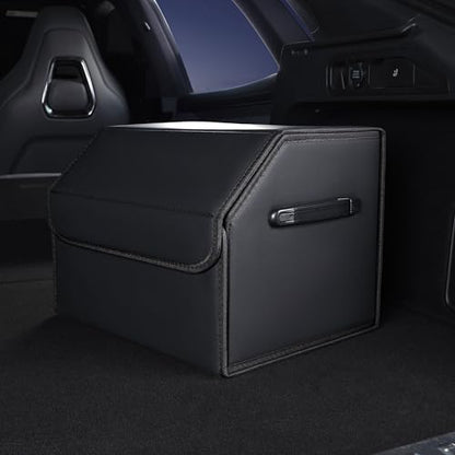Trunk Organizer,car organizers and storage,black Leather Storage Box with lid,Fiberboard,Collapsible(15''L x 13''W x 12.4''H,2K inches³) - size: 15"L×13"W×12.4"H, 9lbs, 2K in³