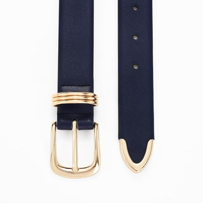 Women's Leather Belts with Metal Buckle Fashion Ladies Waist Belt - color: Navy Blue, size: L: Fit Waist Size 35"-39"