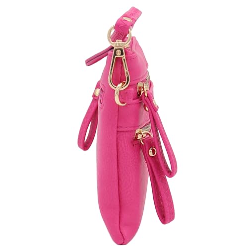 Multi Zipper Pocket Small Wristlet Crossbody Bag - color: Fuchsia