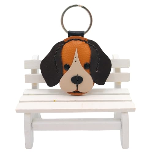 Genuine Leather Keychain, Animal Keyring, Bag Purse Charm Pendant Gifts Handmade, Cute Key Holder, Pets Lover Accessories - color: Begle Dark Brown Ears