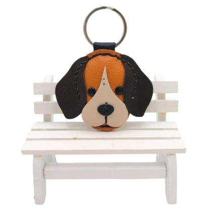 Genuine Leather Keychain, Animal Keyring, Bag Purse Charm Pendant Gifts Handmade, Cute Key Holder, Pets Lover Accessories - color: Begle Dark Brown Ears