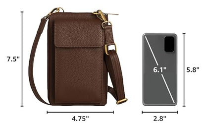 BULL GUARD Crossbody Bag for Women, Leather Phone Wallet Purse with Adjustable Anti Theft Strap & RFID Blocking 12 Card Slots - color: Xtraroom in Dark Brown Goddess Delight