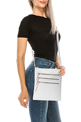 Crossbody Bag Functional Multi Pocket Messenger Purse Top Zip Closure Shoulder Handbag With Adjustable Strap - color: White