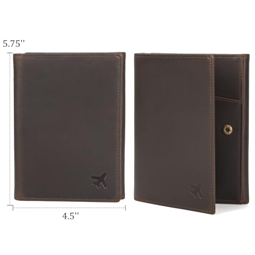 Polare Full Grain Leather Pilot Wallet Passport Holder RFID Blocking Tri-fold Travel Cover Document Organizer for Aviation Professionals - color: Dark Brown