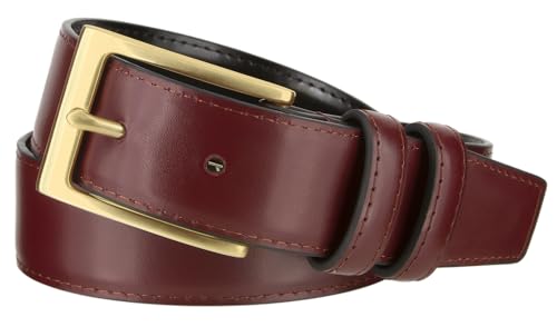Men's Belt Classic Genuine Leather Smooth Dress Belt 1-3/8"(35mm) Wide - color: X_gold Buckle-burgundy, size: 42