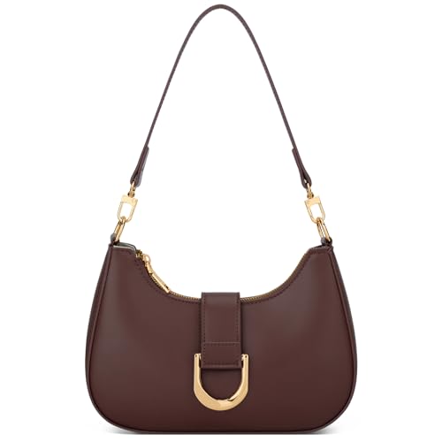 KKXIU Shoulder Bag for Women Trendy Everyday Purse Cute Handbag | Removable Short Strap, Extra Gold Chain for Versatile Style,Inner Zipper Pocket & 3 Card Slots, PU Vegan Leather - color: Coffee
