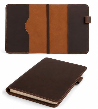 Handmade A5 Leather Journal Notebook Cover 9 X 6 In, Dark Brown | Full-Grain Leather, Handmade, Fits 5.75 X 8.25 In A5 Notebooks, Pen Loop, Compatible With Leuchtturm1917 A5 & Moleskine Large - color: Dark Brown