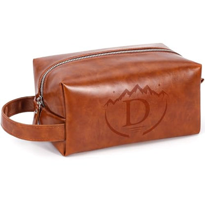 Toiletry Bag for Men,Mens Travel Toiletry Organizer,Personalized Men's Travel Essentials,Water Resistant PU Leather Shaving Bag for Dad Husband Boyfriend, Birthday Gifts for Him,Brown - D - style: Brown D
