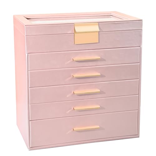 BOOVO Jewelry Boxes for Women, White and Black 6 Layer Large Jewelry Box for Necklace, Bracelet, Earrings, Rings Storage, Jewelry holder Organizer for Girls Gift (Rose gold, 6 layer) - color: Rose gold, size: 6 layer
