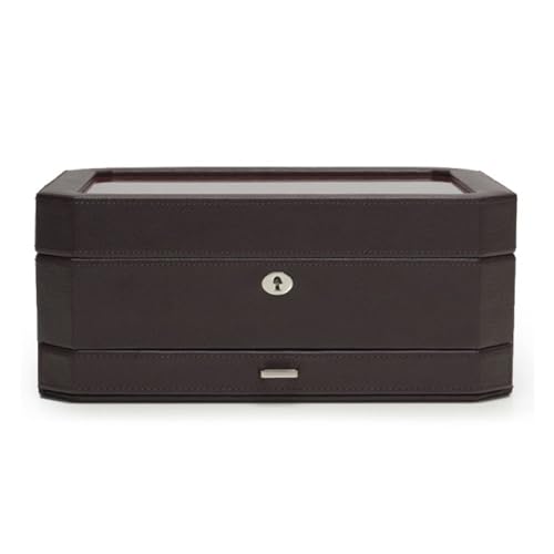 WOLF Windsor 10-Piece Watch Box with Drawer, Brown/Orange - Features 10 Watch Compartments, Eight Ring Rolls & 17 Jewelry Compartments - Vegan Leather Exterior - color: Brown/Orange