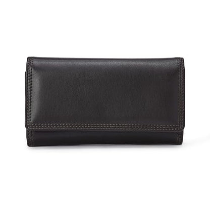 Amazon Essentials Women's Long Flap Continental Leather Wallet with Snap Closure, Dark Brown, One Size - color: Dark Brown