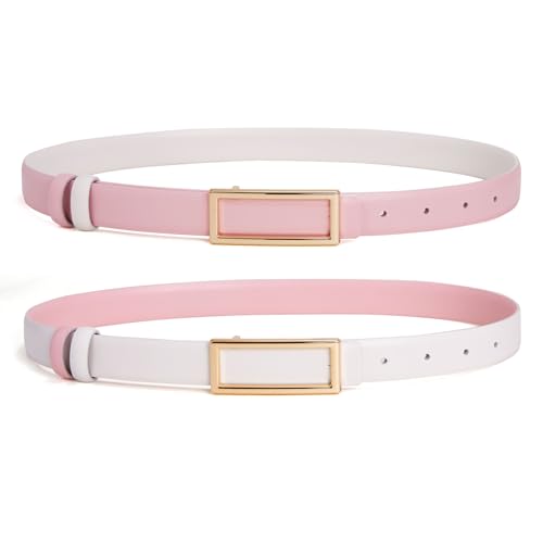 YooAi Womens Belt Reversible Leather Belt Skinny Thin Fashion Designer Waist Belts for Jeans Pants Dresses - color: White/Pink, size: M: Fit Waist 29"-32"