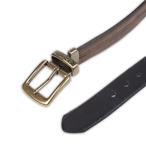 Columbia Men's 2-in-1 Reversible Casual Leather Belt – Versatile Everyday Style, Dual-sided Strap - color: Brown/Black Stretch, size: Medium (34-36)
