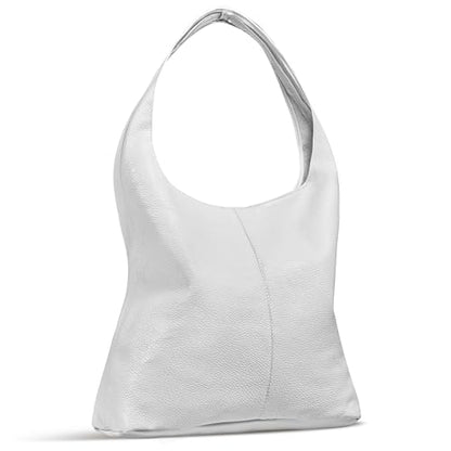 Italian Genuine Leather Hobo Bag for Women with Zipper | Large Soft Slouchy Shoulder Handbag Tote Bucket Purse Pocketbook (White) - color: White