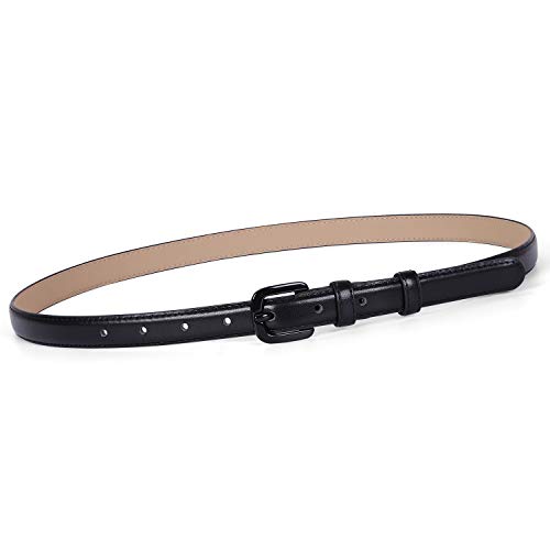 WHIPPY Women Skinny Leather Belt Thin Waist Jeans Belt for Pants in Pin Buckle Belt - color: Black, size: Suit Pants 42"-47"