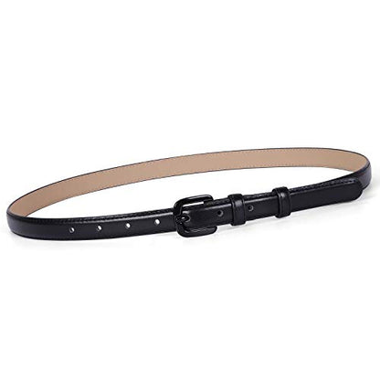 WHIPPY Women Skinny Leather Belt Thin Waist Jeans Belt for Pants in Pin Buckle Belt - color: Black, size: Suit Pants 42"-47"