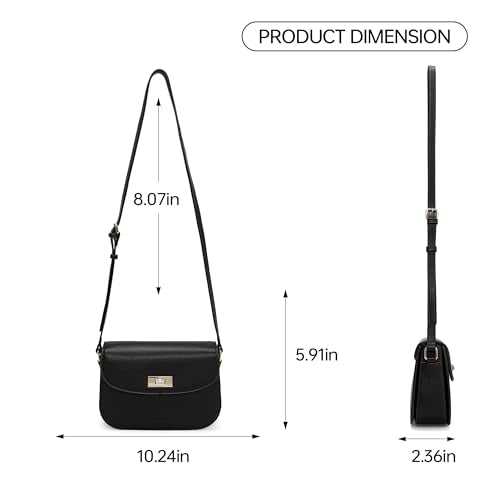 Flap Saddle Crossbody Bag for Women Small Trendy Shoulder Purse | Adjustable Shoulder Strap, Multi‑Pocket,Vegan leather,Divided Main Compartment,Travel Everyday Going Out Work - color: Black