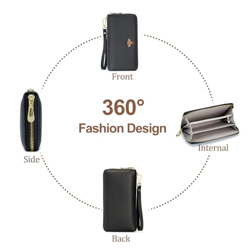 Genuine Leather Wallet Wristlet,Clutch Purses for Women,Phone Wallet(Green) - color: Green