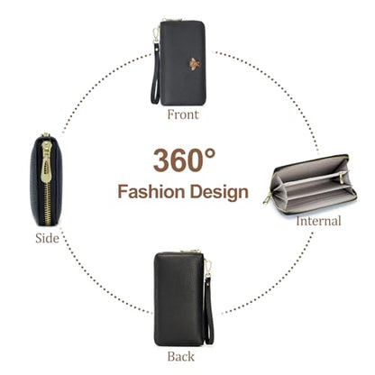 Genuine Leather Wallet Wristlet,Clutch Purses for Women,Phone Wallet(Green) - color: Green