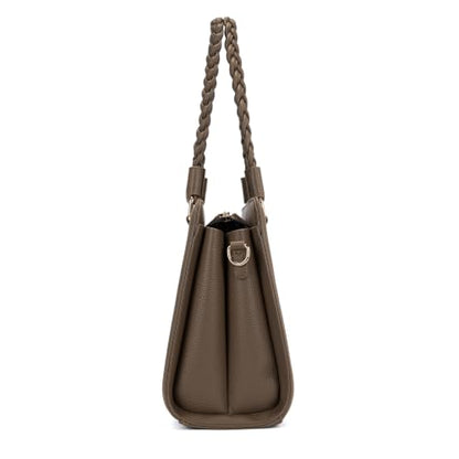 Tote Bag for Women Soft Vegan Leather Shoulder Purse Multi Compartment Handbag with Crossbody Strap - color: Camel