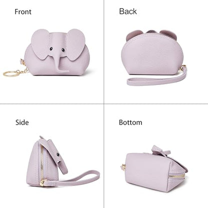 DORIS&JACKY Small Leather Coin Purse for Women Mini Elephant Zipper Wallet - color: 4-Purple