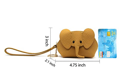 DORIS&JACKY Small Leather Coin Purse for Women Mini Elephant Zipper Wallet - color: 3-Yellow