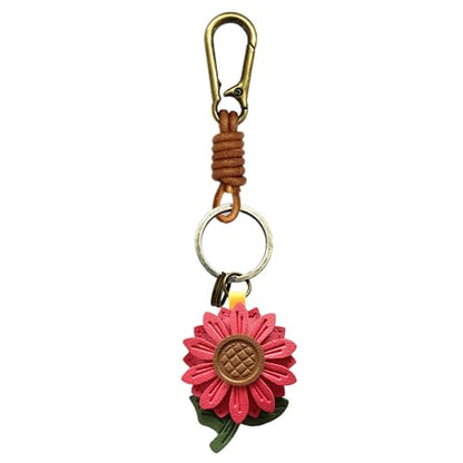 Retro Leather Fruit Leaf Keychain,Bag Charm,Key Organizer for Women - color: Red Daisy