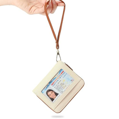 GOIACII Small Wallet for Women RFID Blocking Credit Card Holder Ladies Compact Purse Zip Around Wristlet Vegan Leather White and Brown - color: C04 White & Brown