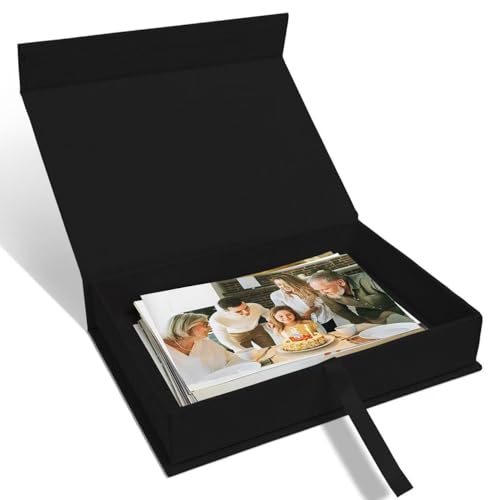 5x7" Archival Photo Storage Box with Lid – Stackable Memory Keepsake Organizer for Photos, Certificates, Jewelry & Scrapbooking Supplies, Photo Cases and Postcard Keeper Storage Container Box Black - color: Black, size: 5" x 7"