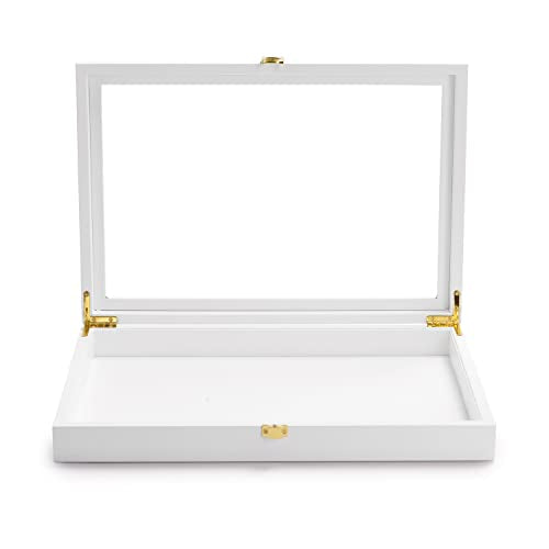 Oirlv White Jewelry Organizer Tray with Acrylic Lid Premium Leather Jewelry Box with Transparent Lid Drawer Insert Big Necklace Display Case(Flat Tray) - color: White, size: 1 Grid