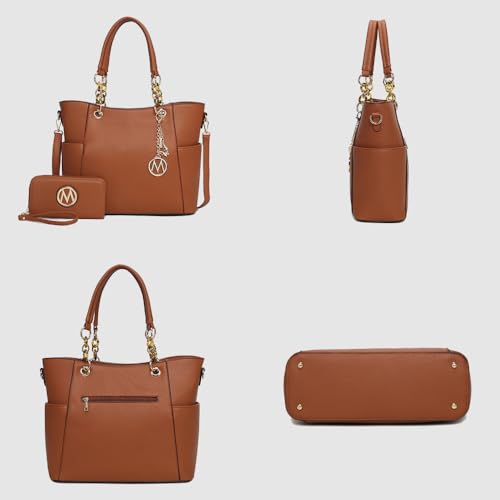 J’OMOR by Mia Tote Bag for Women, Handbag Set with Wallet Top-Handle Bag Vegan Leather Purse - color: Bonita Cognac
