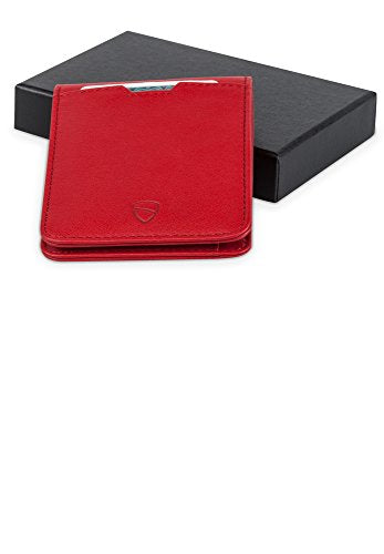 Vaultskin MANHATTAN Slim RFID Blocking Bifold Leather Wallet for Men - Men’s Leather Wallet, Front Pocket Minimalist Card Holder, Holds 9 Cards and Cash, Premium Italian Leather - color: Carmine Red