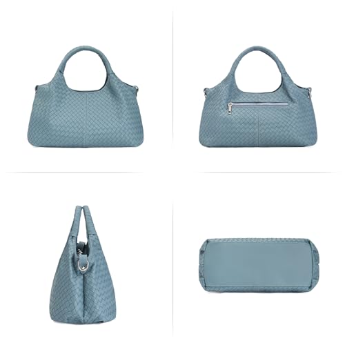 GAEKEAO Vegan Leather Purses for Women Large Shoulder Bag and Handbags Satchel Designer Top Handle Purses Ladies Woven Tote - color: Blue