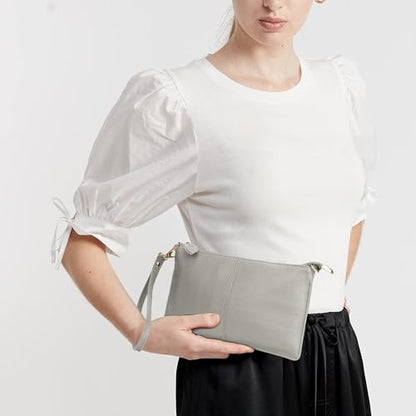 Uromee Genuine Leather Wristlet Wallet Clutch Purses with Detachable Chain | Crossbody Bag Handbag with removable Shoulder Chain for Women Daily Shopping - color: 0219 Light Grey