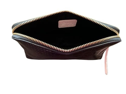 Tuxedo Crocodile Cosmetic Bag – Luxury Vegan Leather Makeup Bag, Black & White Travel Organizer includes Dust Bag - color: Black and White