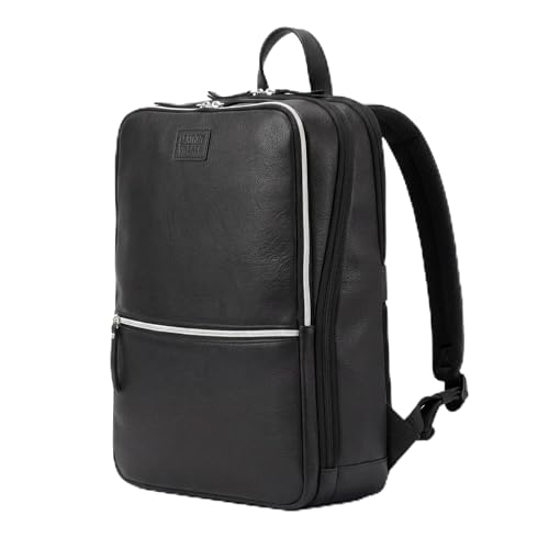 LEATHER VILLAGE Leather Laptop Backpack for Men with Trolley Strap 16L Slim | Water-Repellent, Slim Professional Business Bag Fits 2 Laptops up to 15.6", Tablets or Files, Work & Travel Daypack, Black - color: Black
