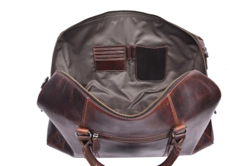Leather Travel Duffel Bag | Gym Sports Bag Airplane Luggage Carry-On Bag | Gift for Father's Day By Aaron Leather Goods - color: Jaded Brown