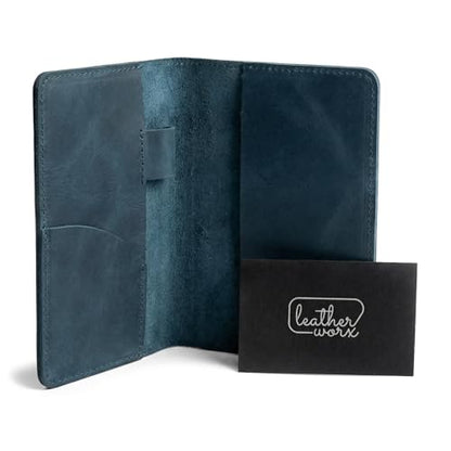 Leather Field Notes Cover, Leather Notebook Cover 3.5 x 5.5 in. with Card and Pen Holder, Handmade Protective Storage for Pocket Moleskine Journal Cover, Book & Notebooks, Notepad Wallet for Travelers (Slate Blue) - color: Slate Blue